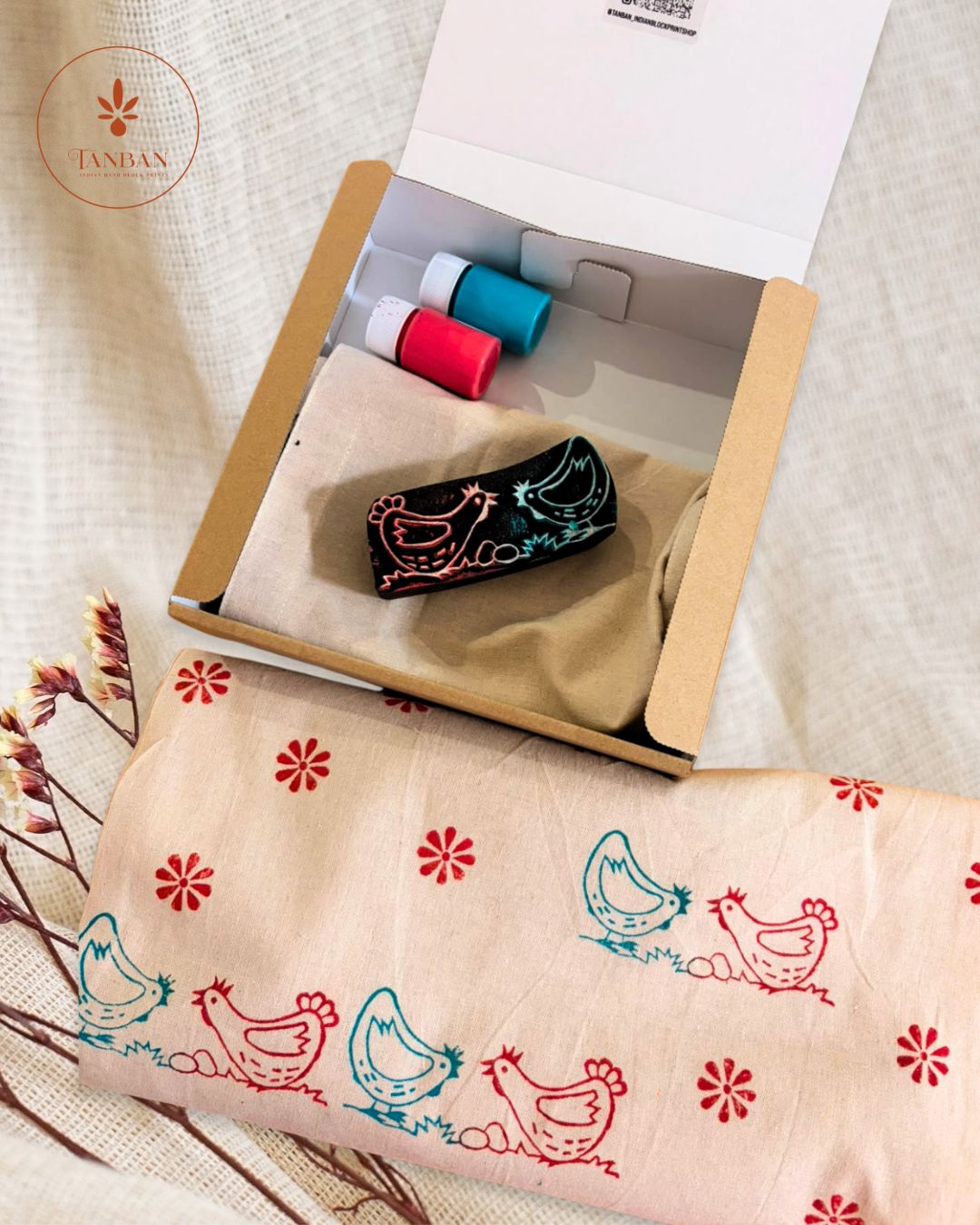 Hand-Carved Wooden Block Printing Starter Kit - Murgi (Hen)