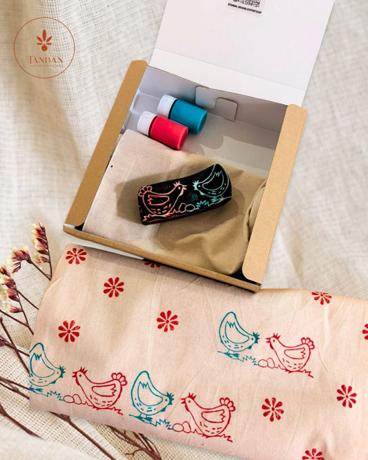 Hand-Carved Wooden Block Printing Starter Kit - Murgi (Hen)