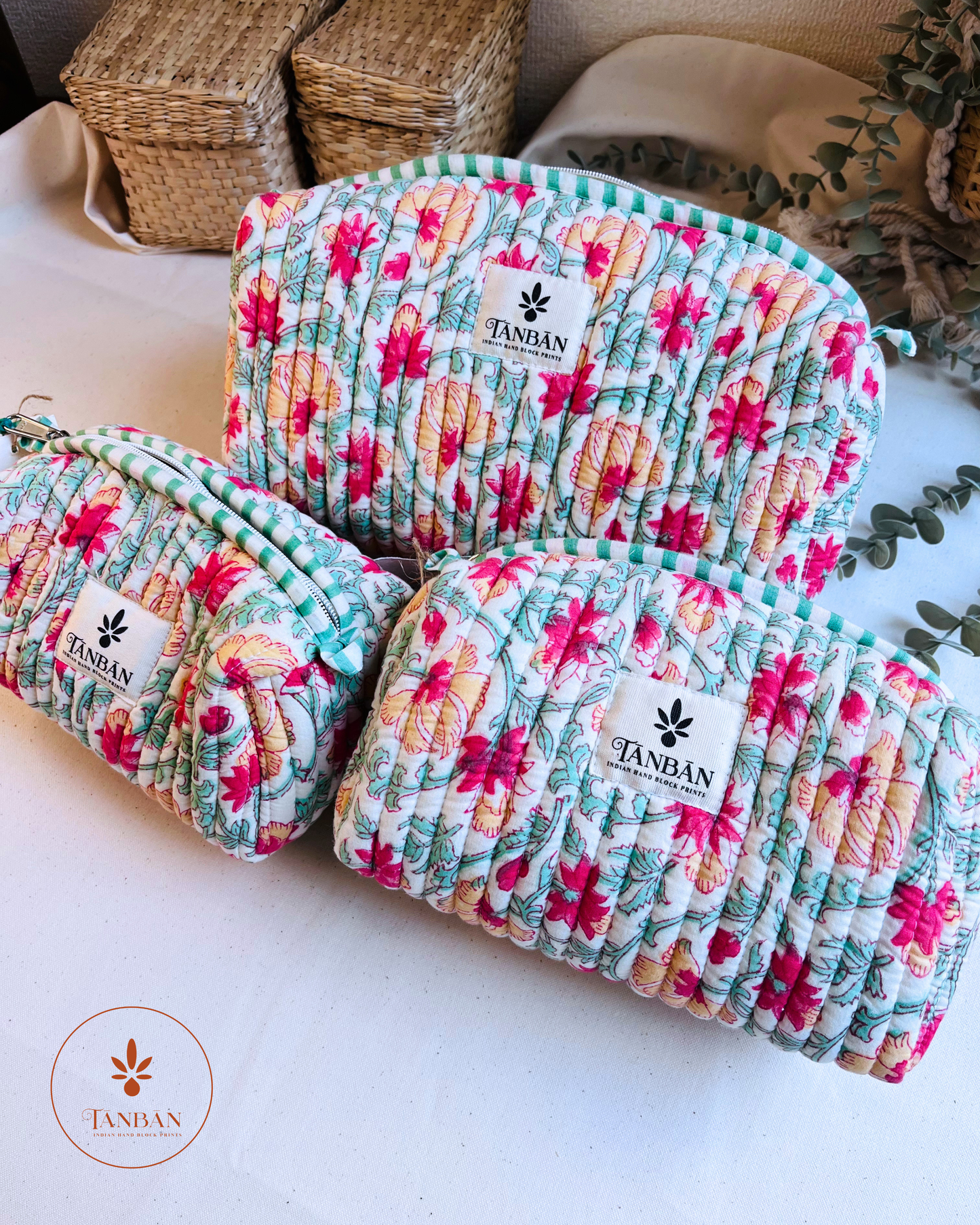 Indian Cotton Handblock print- Multipurpose Pouch (Set of 3)