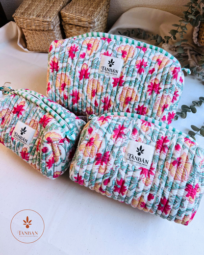 Indian Cotton Handblock print- Multipurpose Pouch (Set of 3)