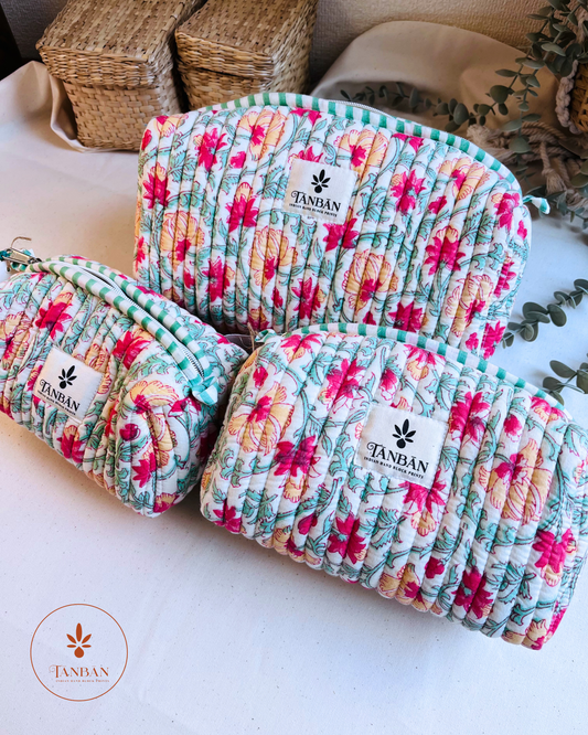 Indian Cotton Handblock print- Multipurpose Pouch (Set of 3)