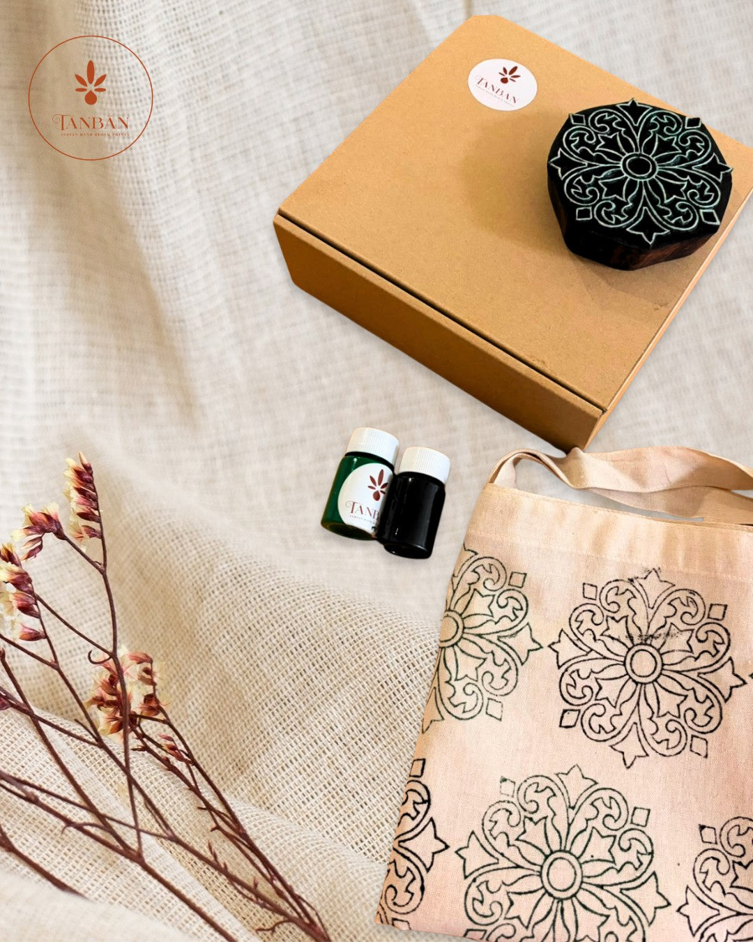 Hand-Carved Wooden Block Printing Starter Kit - Mandala