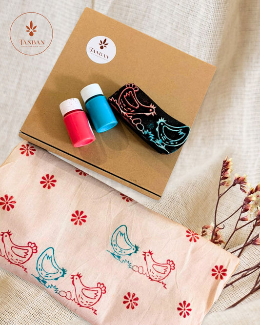 Hand-Carved Wooden Block Printing Starter Kit - Murgi (Hen)