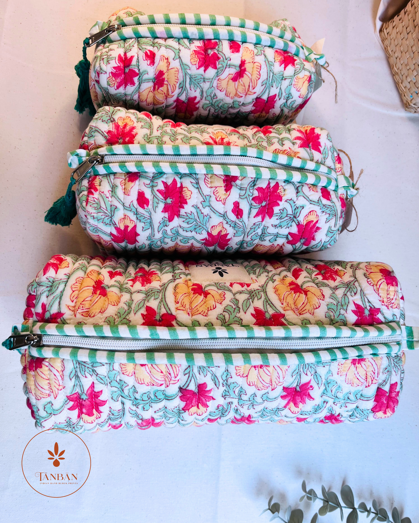 Indian Cotton Handblock print- Multipurpose Pouch (Set of 3)
