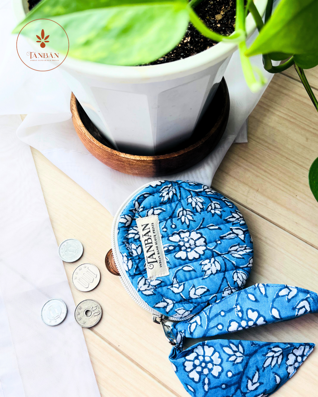 Hand Block Printed Coin Pouch (Round)