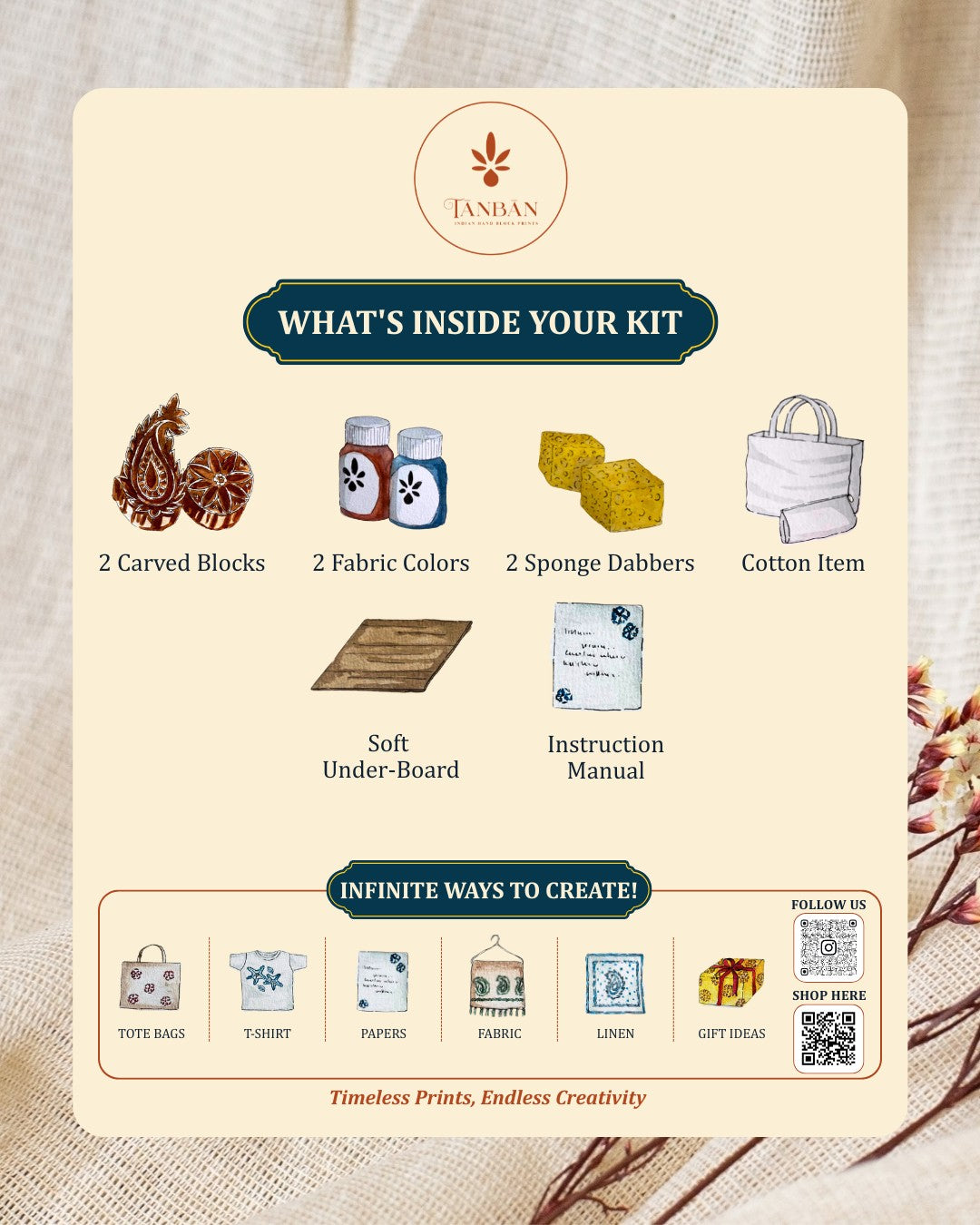 Hand-Carved Wooden Block Printing Starter Kit - Mandala