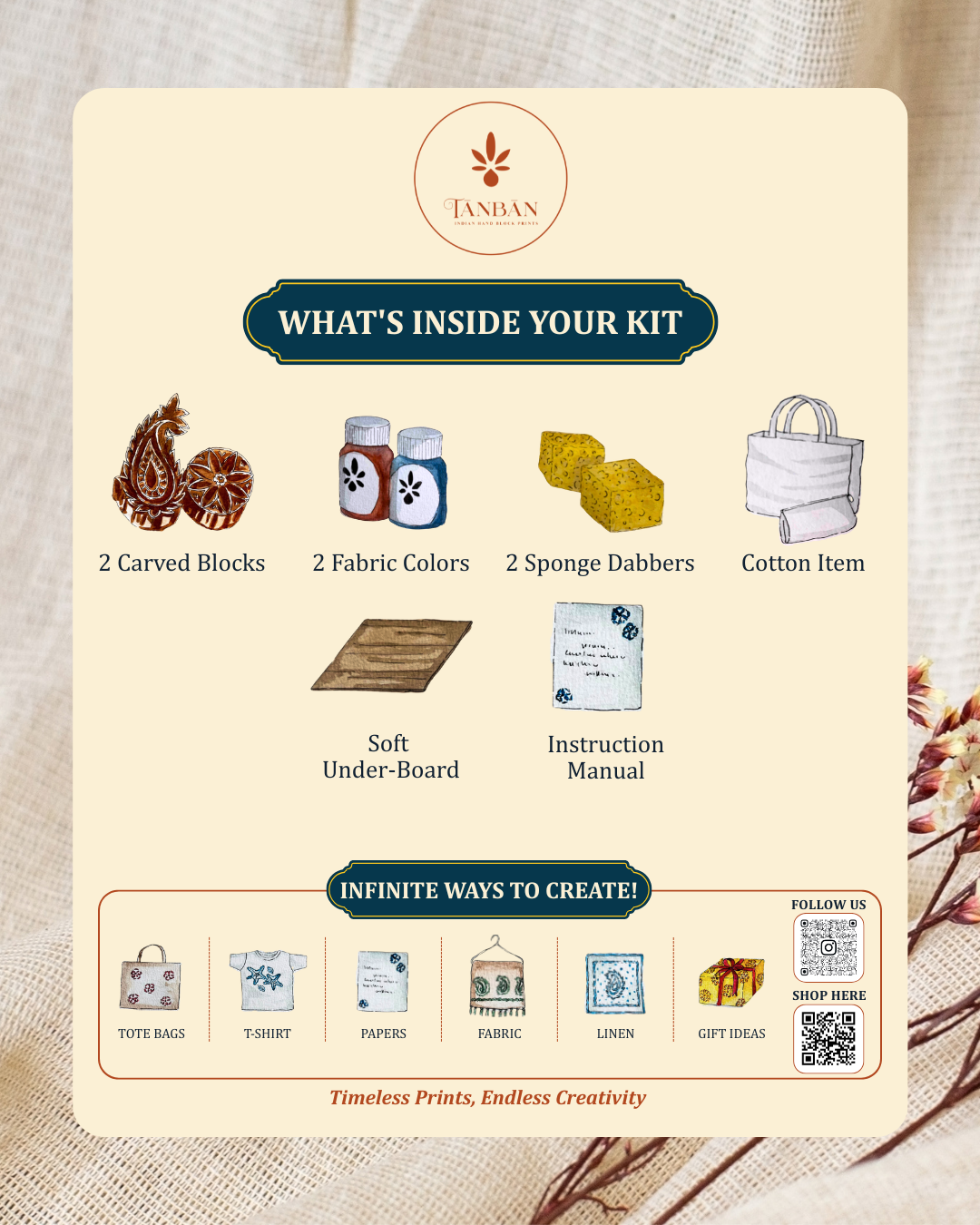 Hand-Carved Wooden Block Printing Starter Kit - Murgi (Hen)
